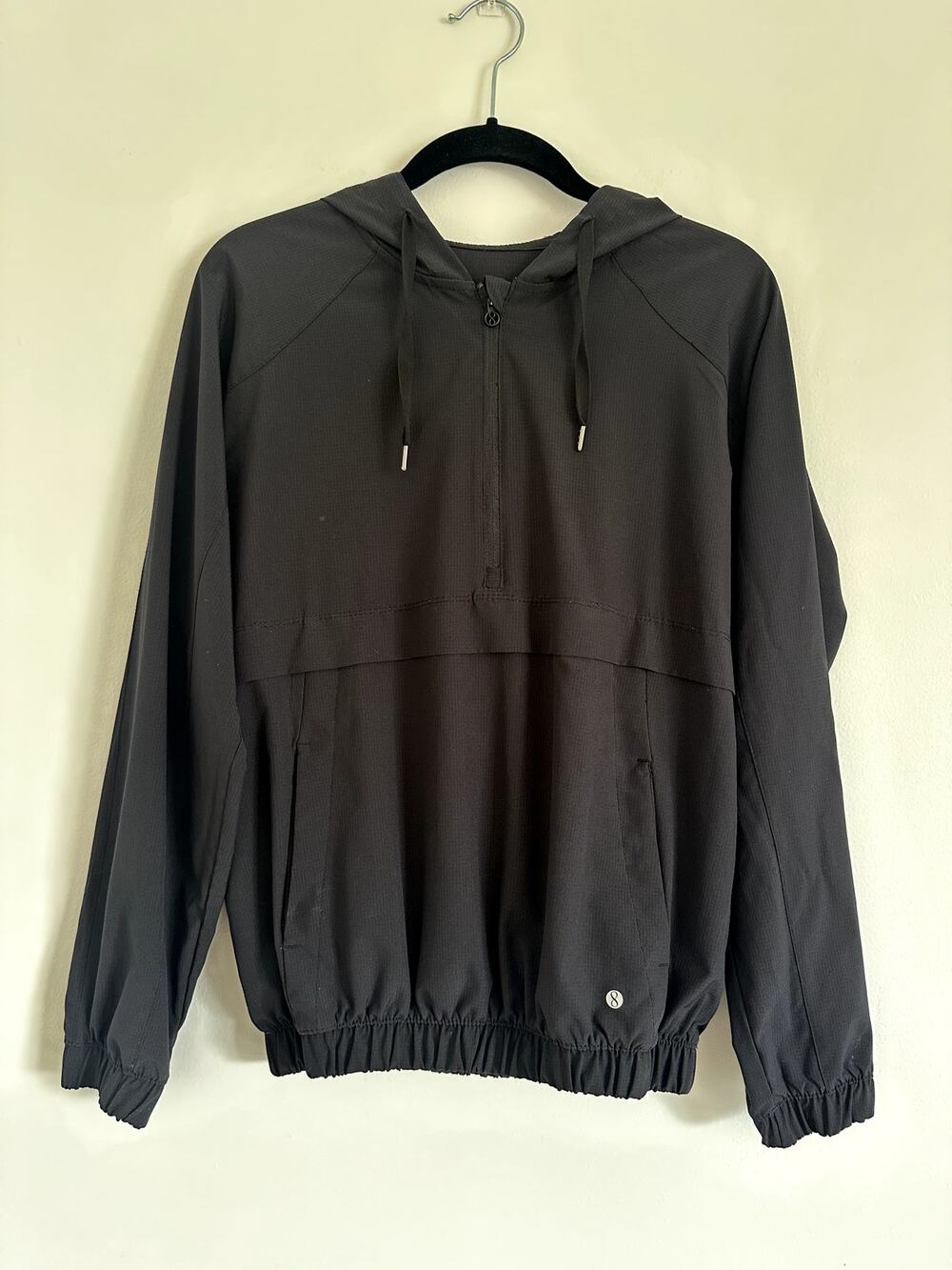 Layer 8 Black Quarter Zip Hooded Windbreaker Jacket Textured Pullover Small